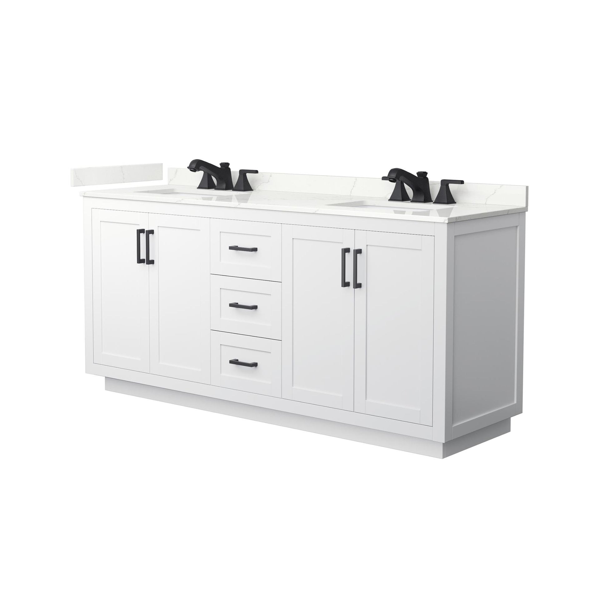 Wyndham Collection Miranda 72" Double Bathroom Vanity in White, Giotto Quartz Countertop, Undermount Square Sinks (3-Hole), Matte Black Trim