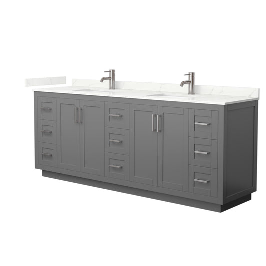 Wyndham Collection Miranda 84" Double Bathroom Vanity in Dark Gray, Giotto Quartz Countertop, Undermount Square Sinks (1-Hole), Brushed Nickel Trim