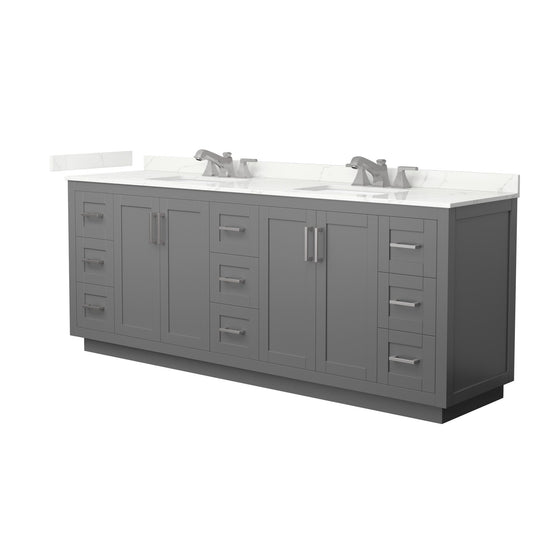 Wyndham Collection Miranda 84" Double Bathroom Vanity in Dark Gray, Giotto Quartz Countertop, Undermount Square Sinks (3-Hole), Brushed Nickel Trim