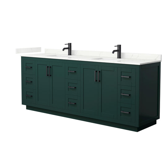 Wyndham Collection Miranda 84" Double Bathroom Vanity in Green, Giotto Quartz Countertop, Undermount Square Sinks (1-Hole), Matte Black Trim