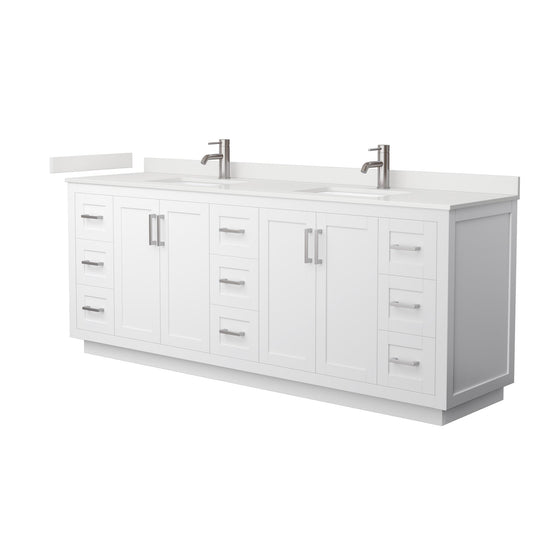 Wyndham Collection Miranda 84" Double Bathroom Vanity in White, White Quartz Countertop, Undermount Square Sinks (1-Hole), Brushed Nickel Trim