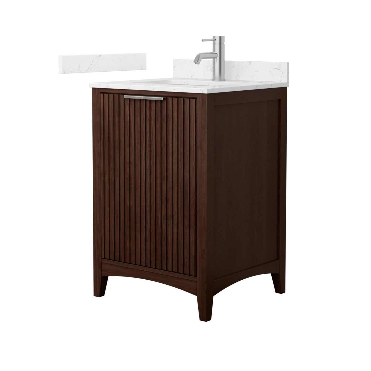 Wyndham Collection Palmilla 24" Single Bathroom Vanity in Dark Walnut, Carrara Cultured Marble Countertop, Undermount Square Sink (1-Hole), Brushed Nickel Trim