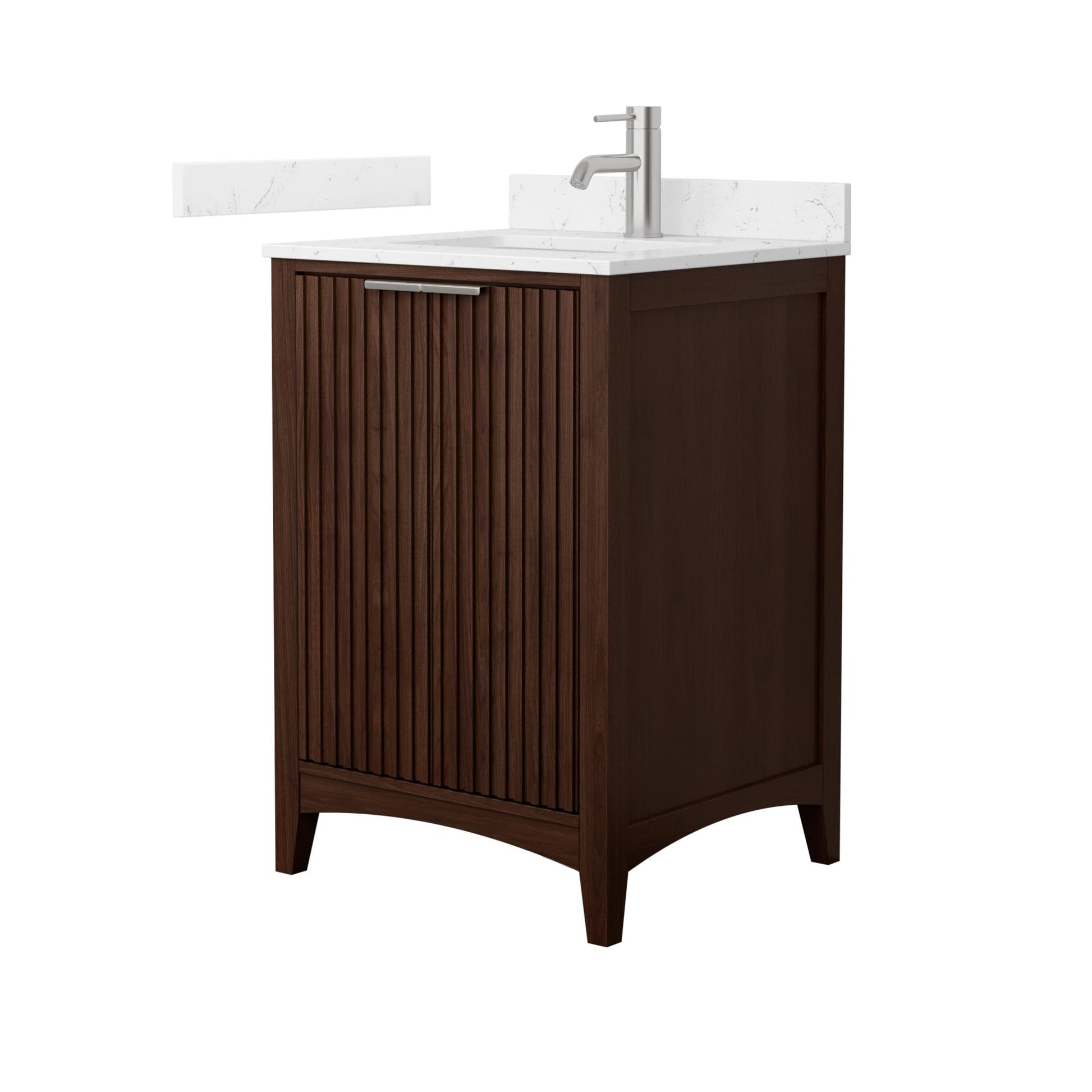 Wyndham Collection Palmilla 24" Single Bathroom Vanity in Dark Walnut, Carrara Cultured Marble Countertop, Undermount Square Sink (1-Hole), Brushed Nickel Trim