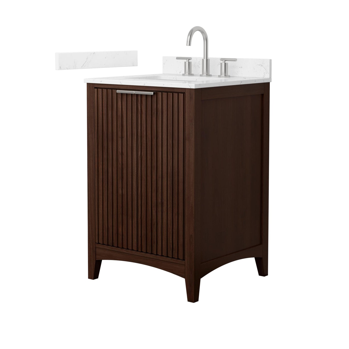 Wyndham Collection Palmilla 24" Single Bathroom Vanity in Dark Walnut, Carrara Cultured Marble Countertop, Undermount Square Sink (3-Hole), Brushed Nickel Trim