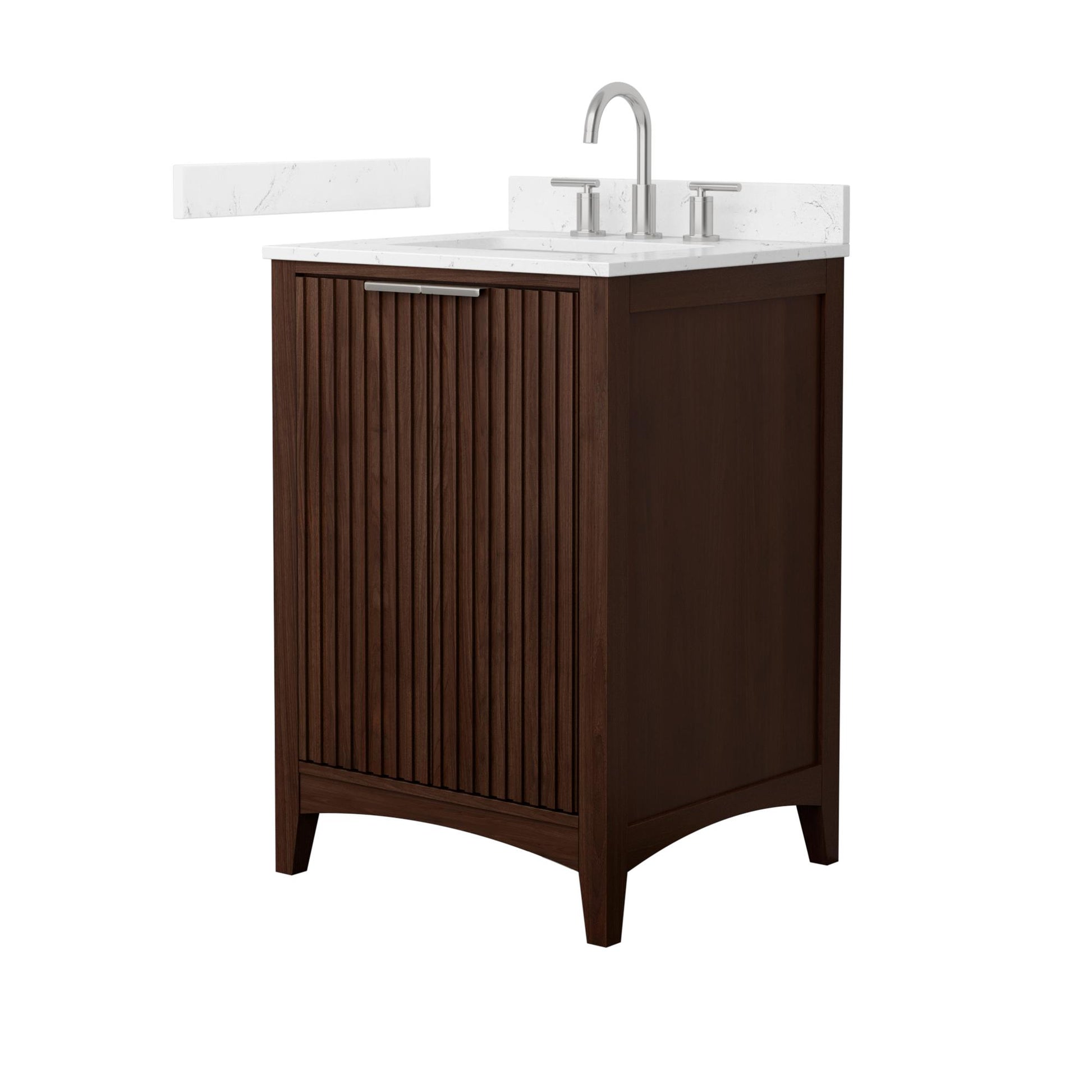Wyndham Collection Palmilla 24" Single Bathroom Vanity in Dark Walnut, Carrara Cultured Marble Countertop, Undermount Square Sink (3-Hole), Brushed Nickel Trim