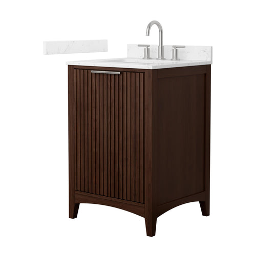 Wyndham Collection Palmilla 24" Single Bathroom Vanity in Dark Walnut, Carrara Cultured Marble Countertop, Undermount Square Sink (3-Hole), Brushed Nickel Trim