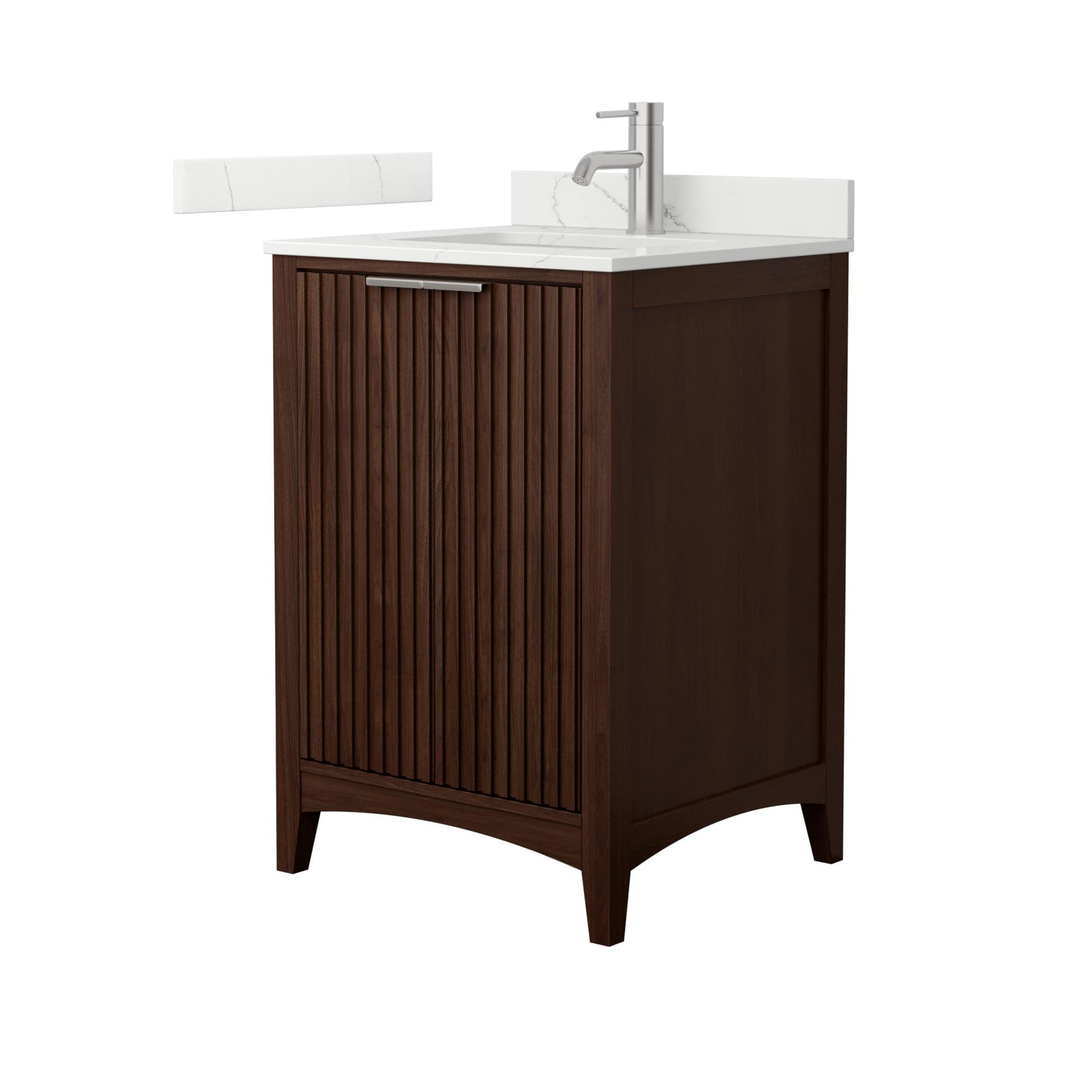 Wyndham Collection Palmilla 24" Single Bathroom Vanity in Dark Walnut, Giotto Quartz Countertop, Undermount Square Sink (1-Hole), Brushed Nickel Trim