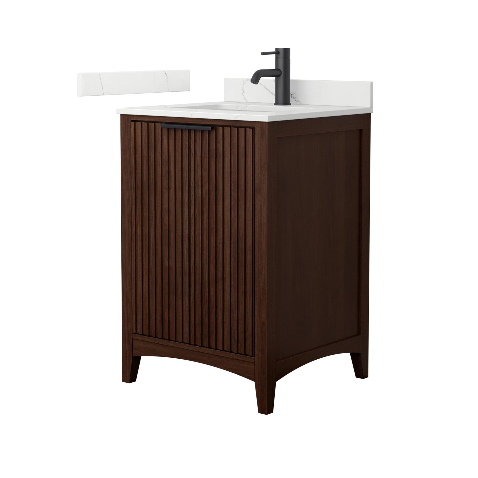 Wyndham Collection Palmilla 24" Single Bathroom Vanity in Dark Walnut, Giotto Quartz Countertop, Undermount Square Sink (1-Hole), Matte Black Trim