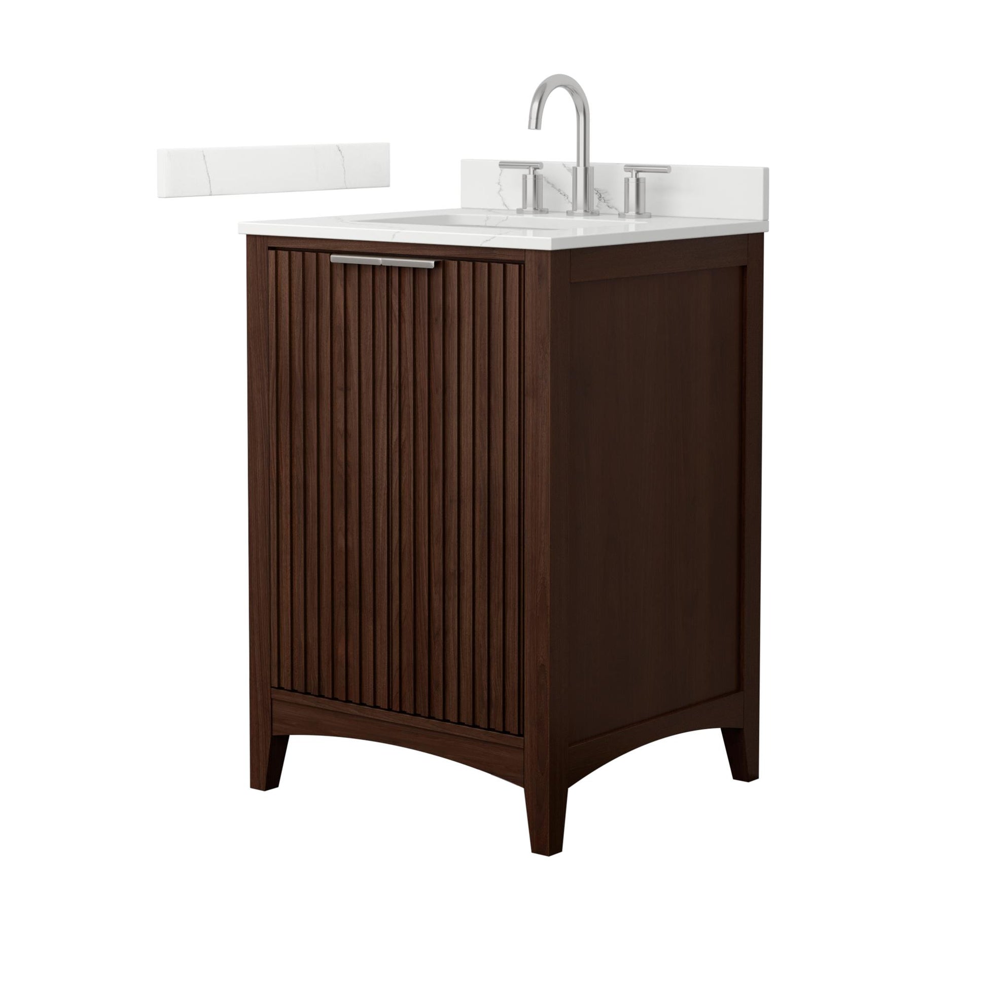 Wyndham Collection Palmilla 24" Single Bathroom Vanity in Dark Walnut, Giotto Quartz Countertop, Undermount Square Sink (3-Hole), Brushed Nickel Trim