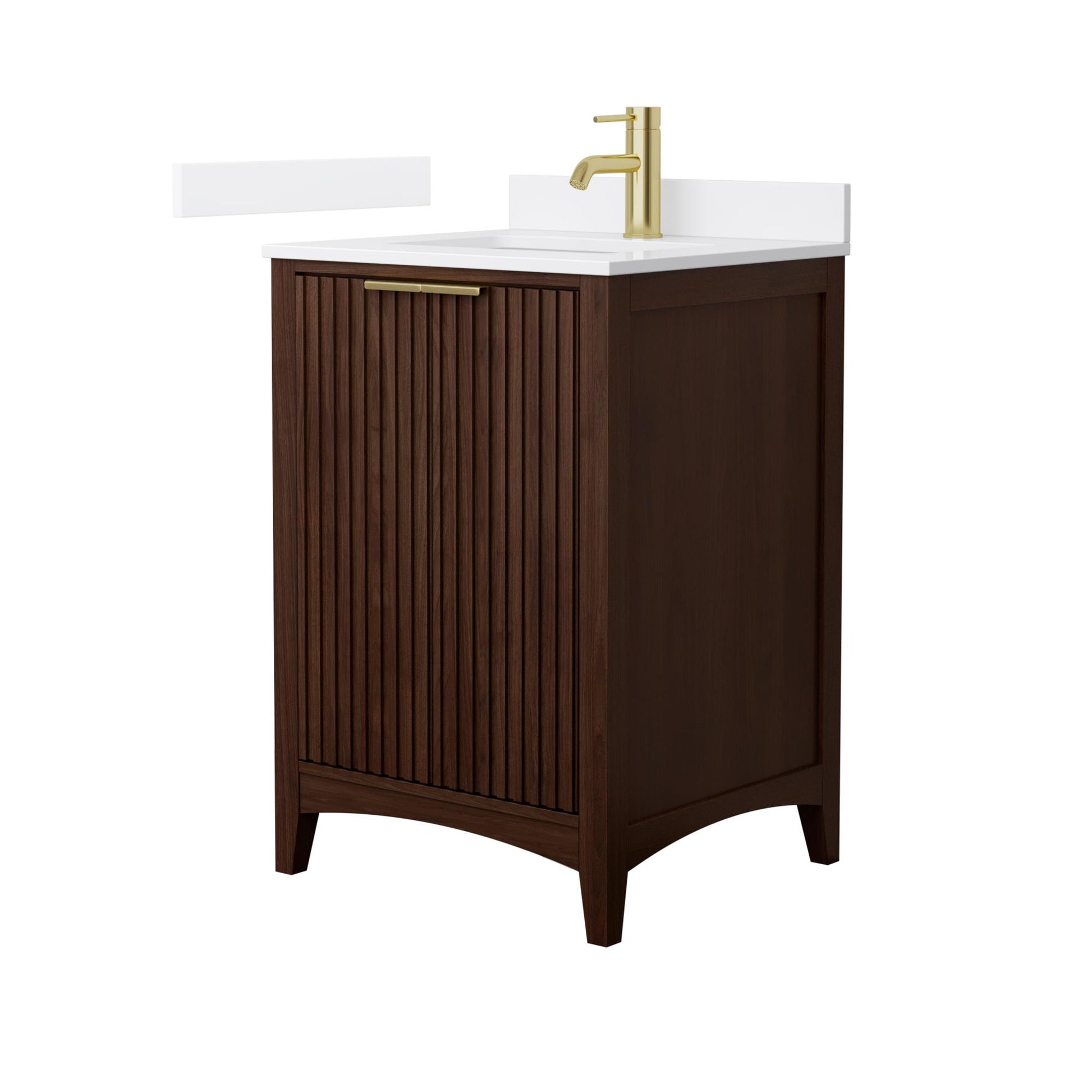 Wyndham Collection Palmilla 24" Single Bathroom Vanity in Dark Walnut, White Cultured Marble Countertop, Undermount Square Sink (1-Hole), Brushed Gold Trim
