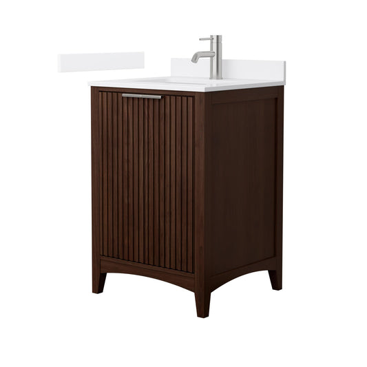 Wyndham Collection Palmilla 24" Single Bathroom Vanity in Dark Walnut, White Cultured Marble Countertop, Undermount Square Sink (1-Hole), Brushed Nickel Trim