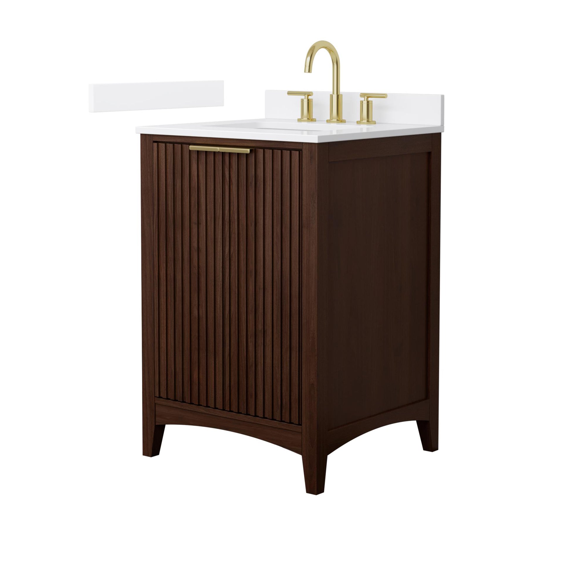 Wyndham Collection Palmilla 24" Single Bathroom Vanity in Dark Walnut, White Cultured Marble Countertop, Undermount Square Sink (3-Hole), Brushed Gold Trim