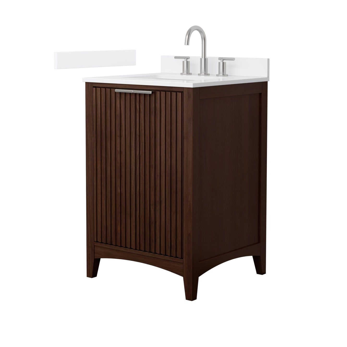 Wyndham Collection Palmilla 24" Single Bathroom Vanity in Dark Walnut, White Cultured Marble Countertop, Undermount Square Sink (3-Hole), Brushed Nickel Trim