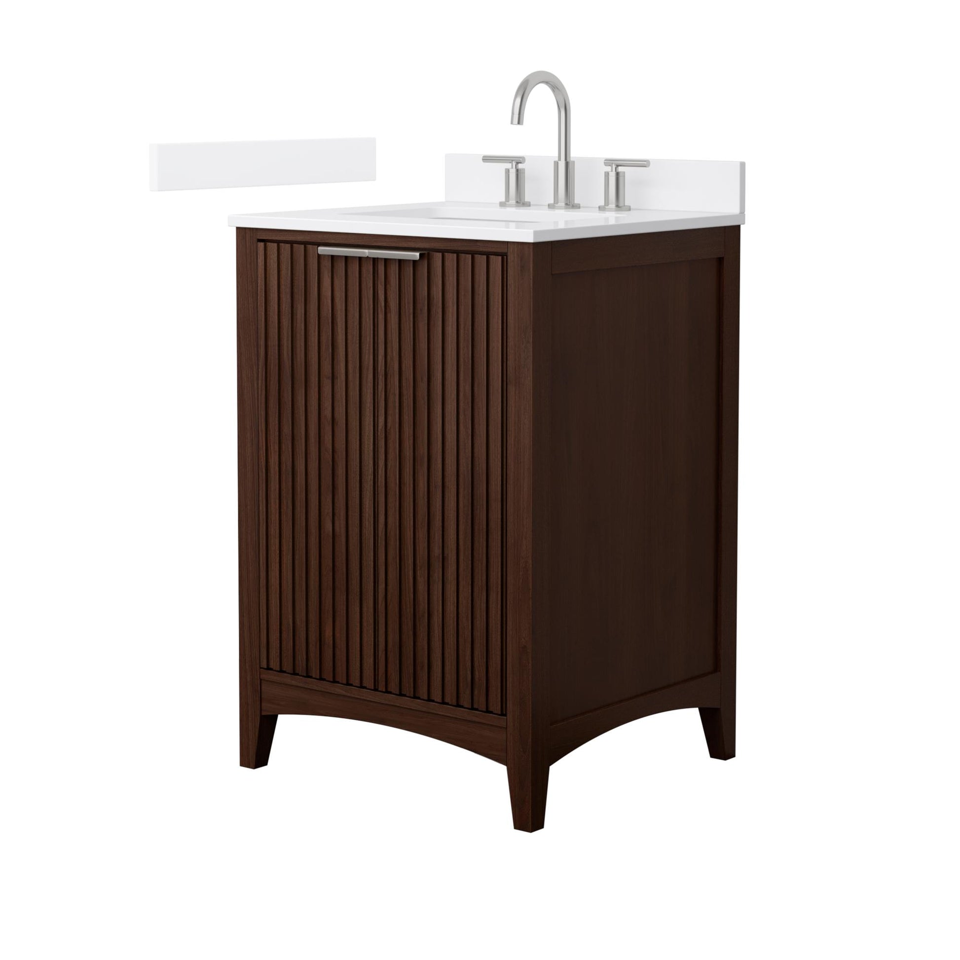 Wyndham Collection Palmilla 24" Single Bathroom Vanity in Dark Walnut, White Cultured Marble Countertop, Undermount Square Sink (3-Hole), Brushed Nickel Trim