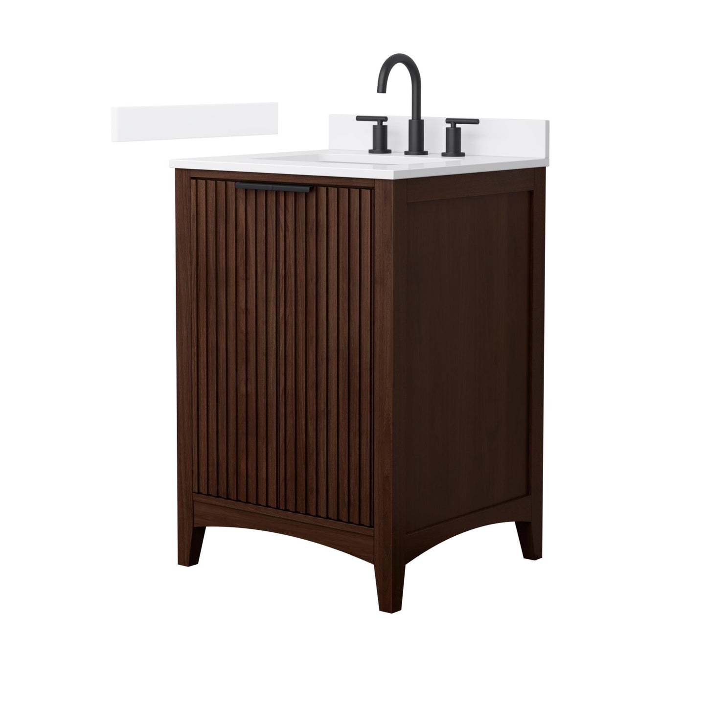Wyndham Collection Palmilla 24" Single Bathroom Vanity in Dark Walnut, White Cultured Marble Countertop, Undermount Square Sink (3-Hole), Matte Black Trim