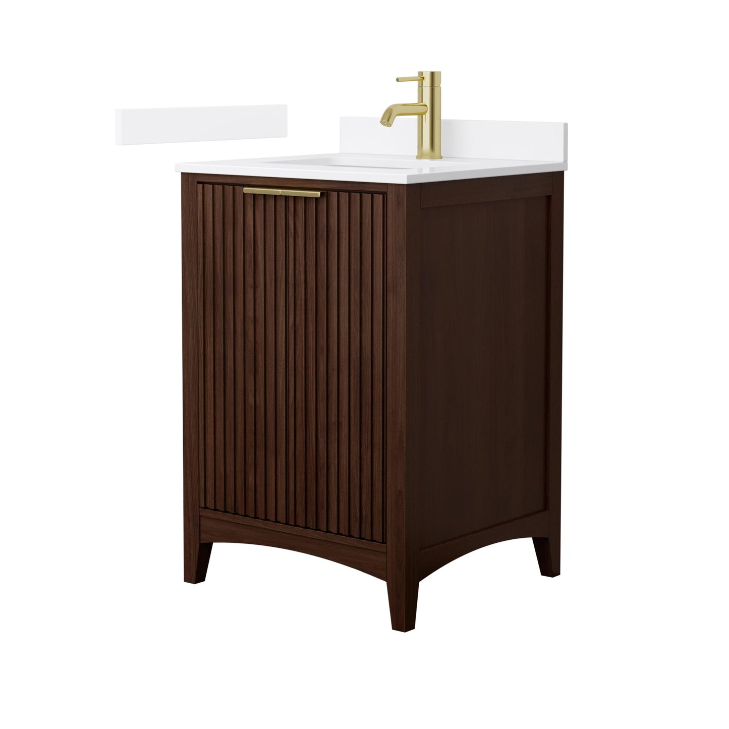 Wyndham Collection Palmilla 24" Single Bathroom Vanity in Dark Walnut, White Quartz Countertop, Undermount Square Sink (1-Hole), Brushed Gold Trim