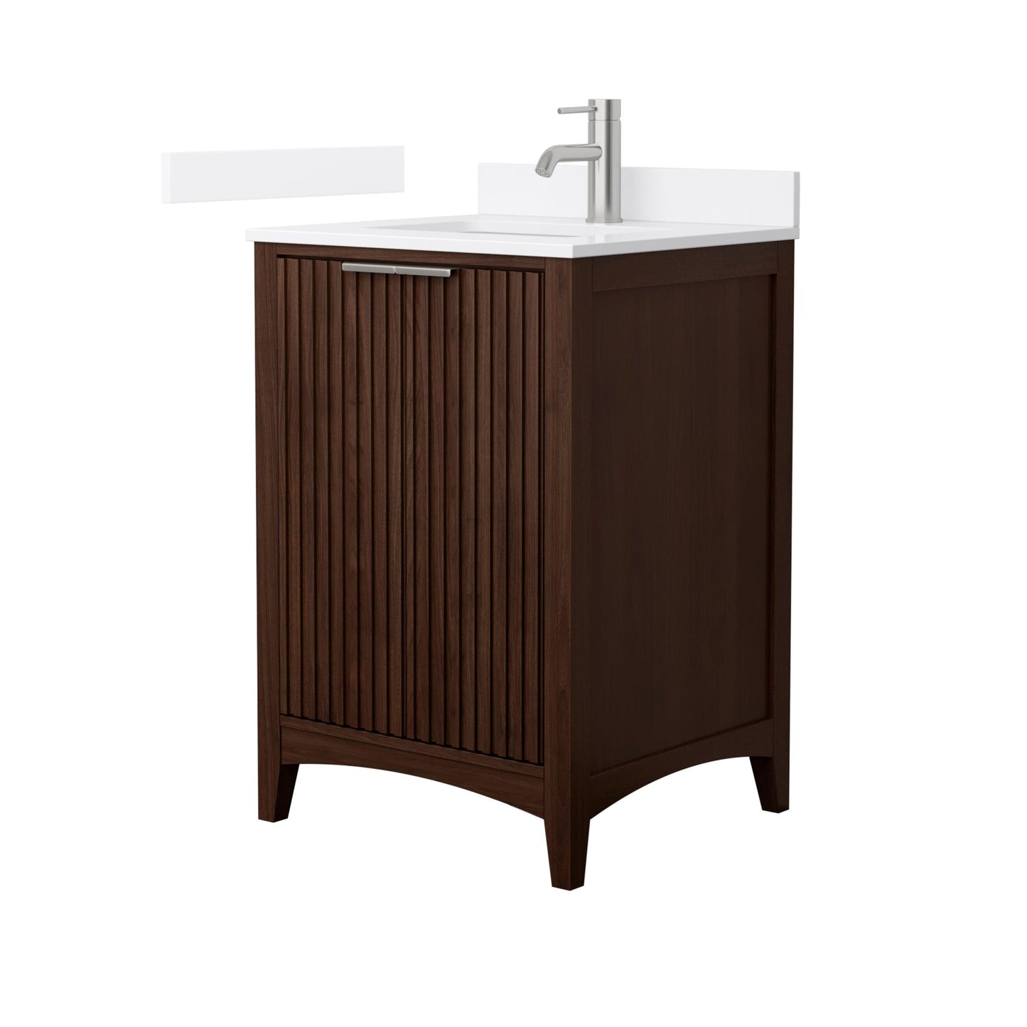 Wyndham Collection Palmilla 24" Single Bathroom Vanity in Dark Walnut, White Quartz Countertop, Undermount Square Sink (1-Hole), Brushed Nickel Trim