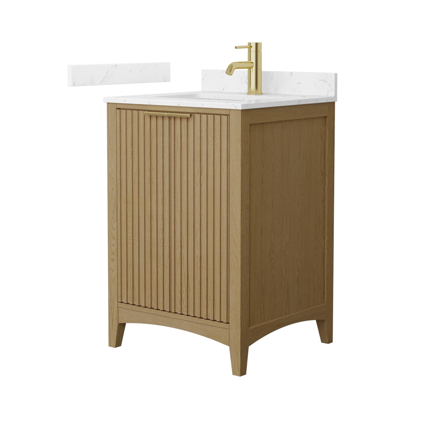 Wyndham Collection Palmilla 24" Single Bathroom Vanity in Natural Oak, Carrara Cultured Marble Countertop, Undermount Square Sink (1-Hole), Brushed Gold Trim