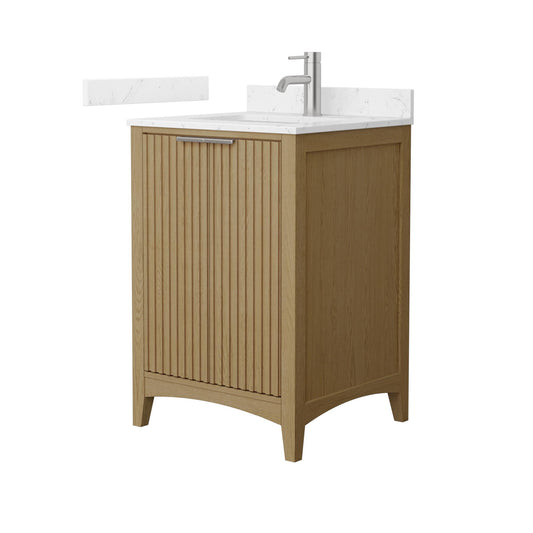 Wyndham Collection Palmilla 24" Single Bathroom Vanity in Natural Oak, Carrara Cultured Marble Countertop, Undermount Square Sink (1-Hole), Brushed Nickel Trim