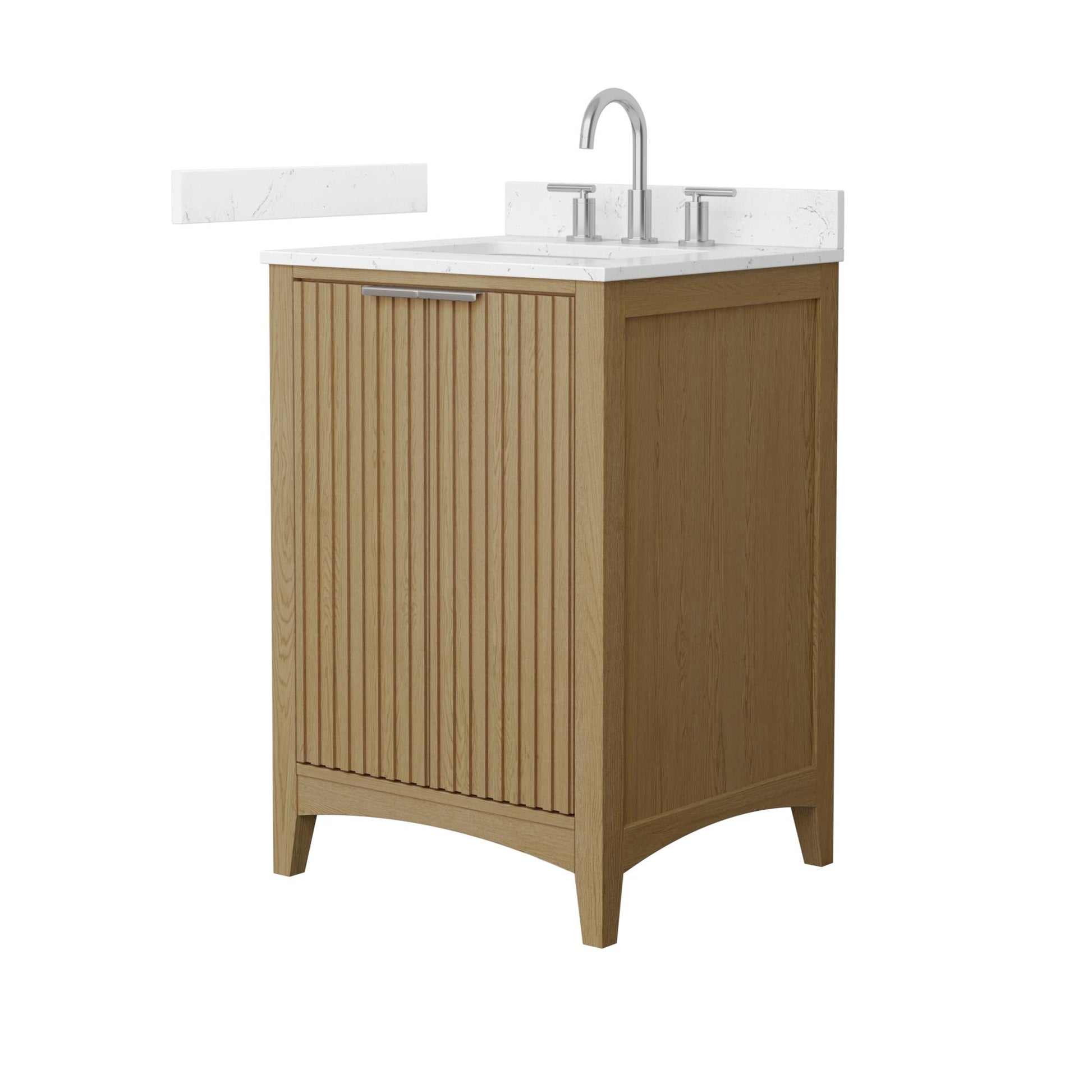 Wyndham Collection Palmilla 24" Single Bathroom Vanity in Natural Oak, Carrara Cultured Marble Countertop, Undermount Square Sink (3-Hole), Brushed Nickel Trim