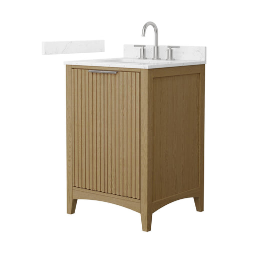 Wyndham Collection Palmilla 24" Single Bathroom Vanity in Natural Oak, Carrara Cultured Marble Countertop, Undermount Square Sink (3-Hole), Brushed Nickel Trim