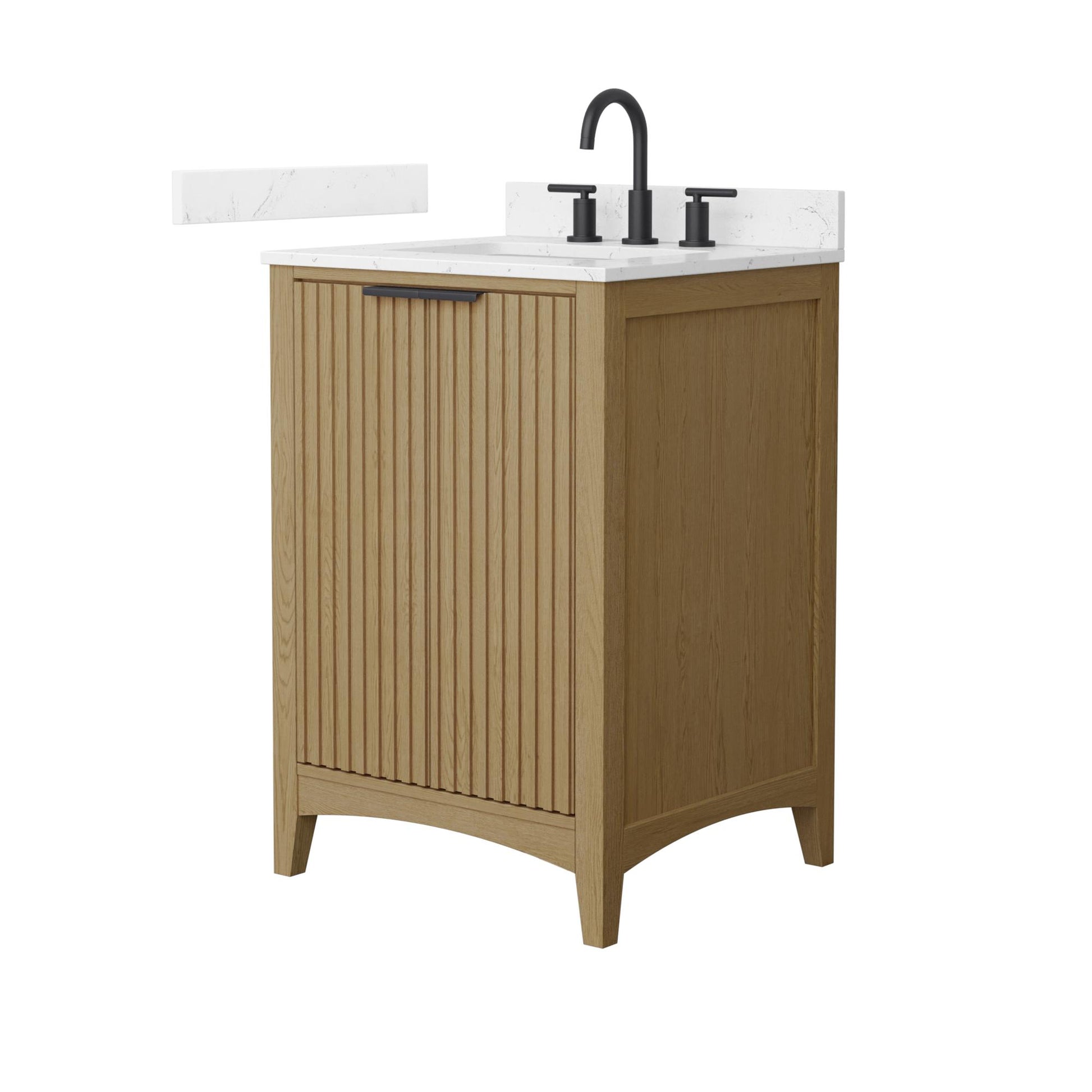 Wyndham Collection Palmilla 24" Single Bathroom Vanity in Natural Oak, Carrara Cultured Marble Countertop, Undermount Square Sink (3-Hole), Matte Black Trim