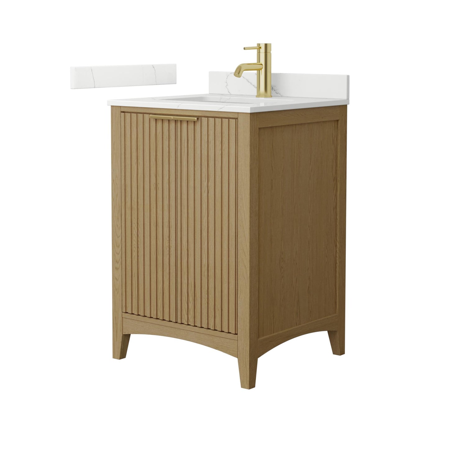 Wyndham Collection Palmilla 24" Single Bathroom Vanity in Natural Oak, Giotto Quartz Countertop, Undermount Square Sink (1-Hole), Brushed Gold Trim