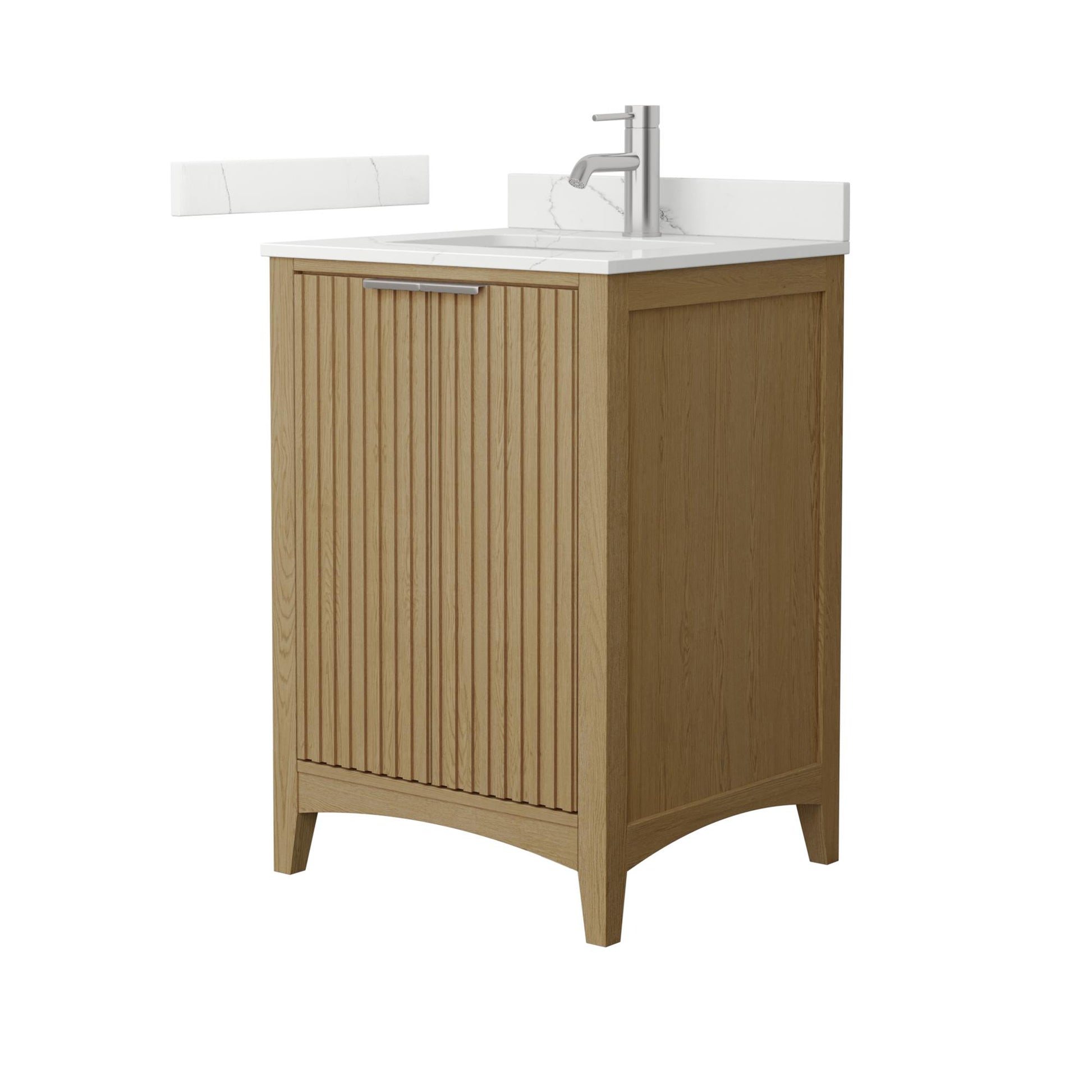 Wyndham Collection Palmilla 24" Single Bathroom Vanity in Natural Oak, Giotto Quartz Countertop, Undermount Square Sink (1-Hole), Brushed Nickel Trim