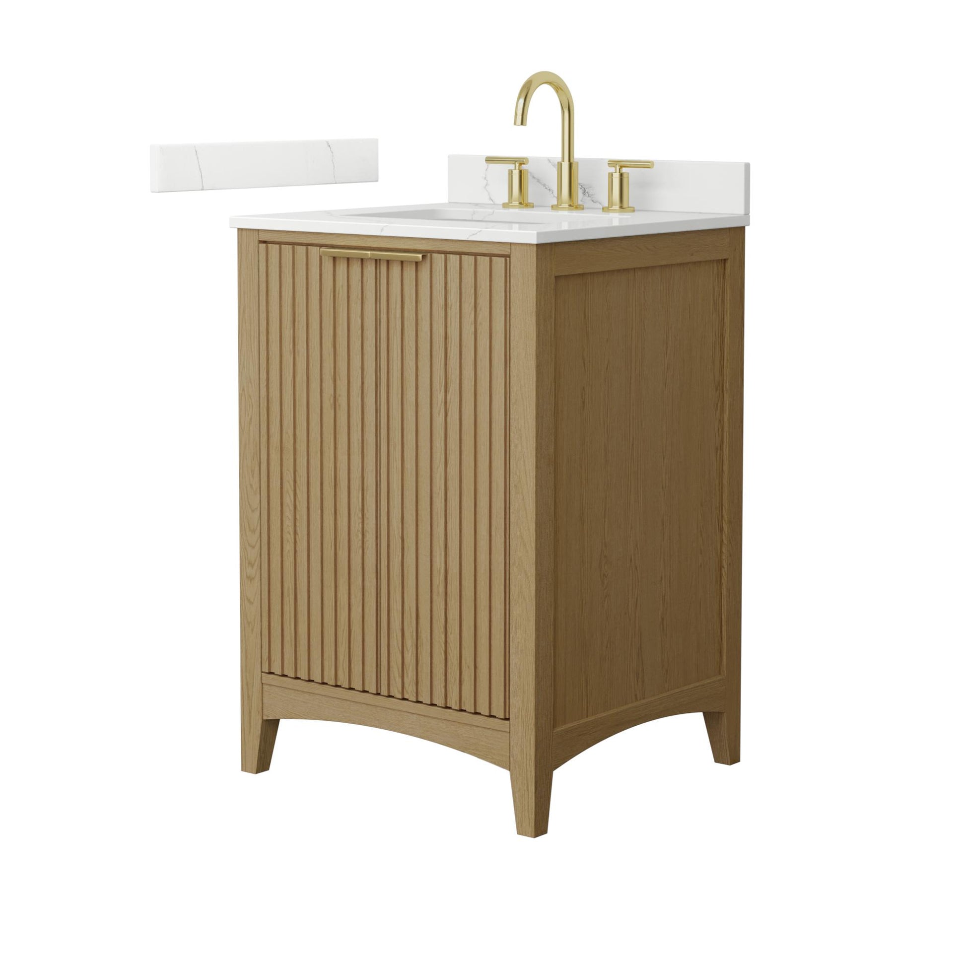 Wyndham Collection Palmilla 24" Single Bathroom Vanity in Natural Oak, Giotto Quartz Countertop, Undermount Square Sink (3-Hole), Brushed Gold Trim
