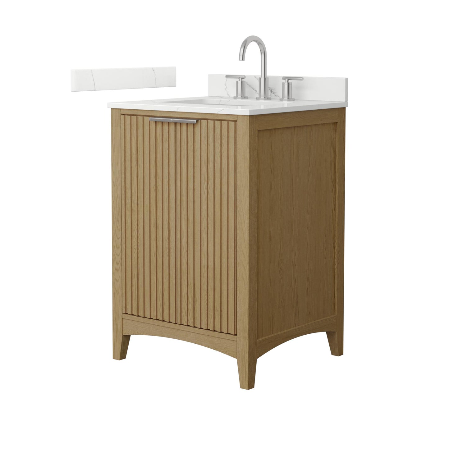 Wyndham Collection Palmilla 24" Single Bathroom Vanity in Natural Oak, Giotto Quartz Countertop, Undermount Square Sink (3-Hole), Brushed Nickel Trim