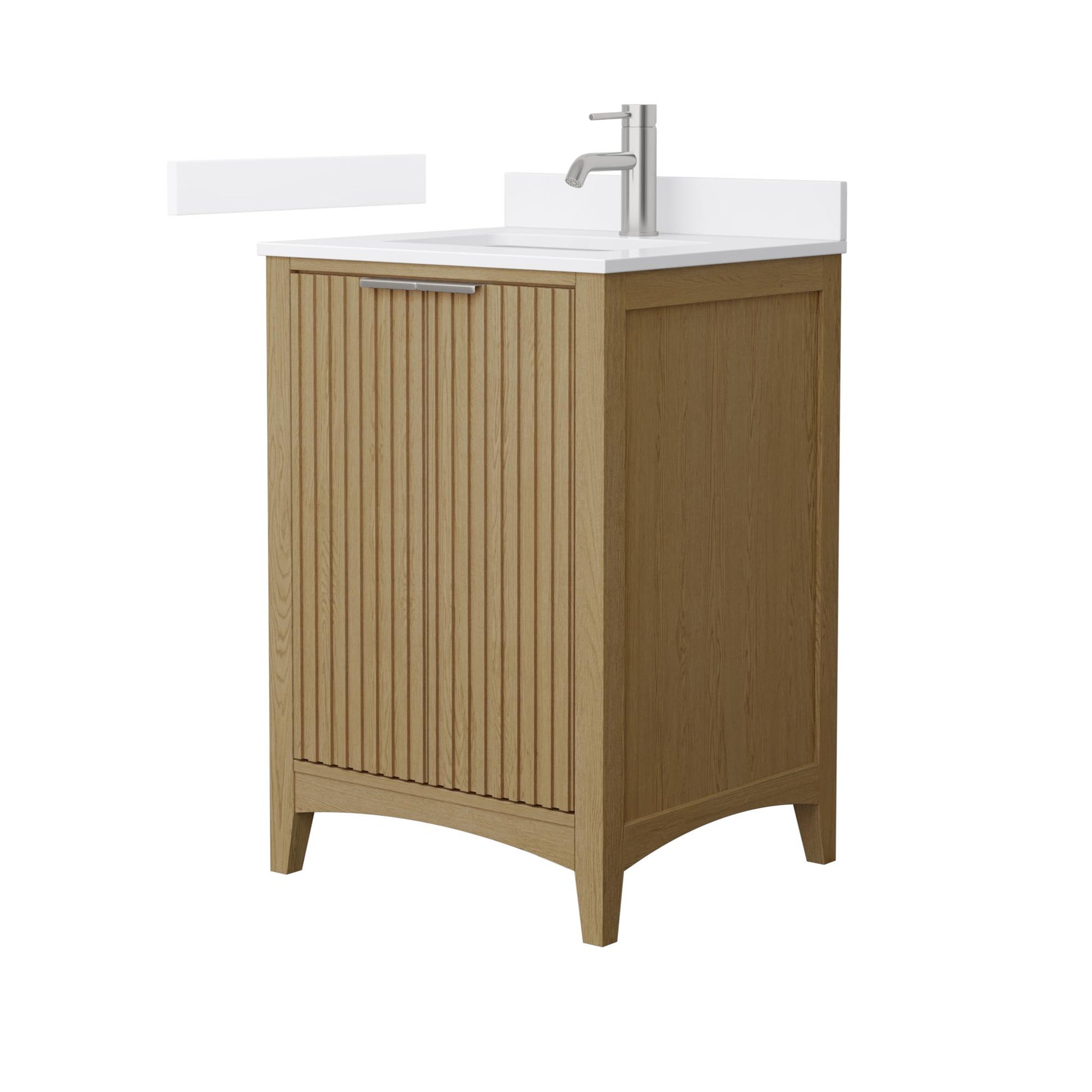 Wyndham Collection Palmilla 24" Single Bathroom Vanity in Natural Oak, White Cultured Marble Countertop, Undermount Square Sink (1-Hole), Brushed Nickel Trim