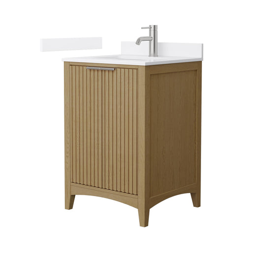 Wyndham Collection Palmilla 24" Single Bathroom Vanity in Natural Oak, White Cultured Marble Countertop, Undermount Square Sink (1-Hole), Brushed Nickel Trim