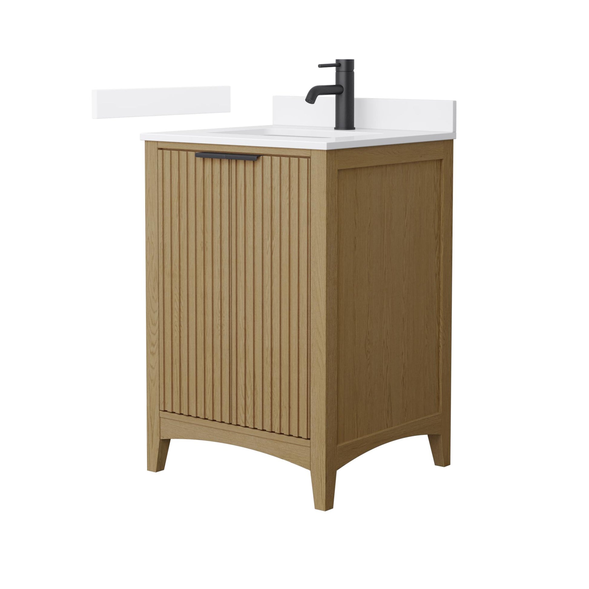 Wyndham Collection Palmilla 24" Single Bathroom Vanity in Natural Oak, White Cultured Marble Countertop, Undermount Square Sink (1-Hole), Matte Black Trim