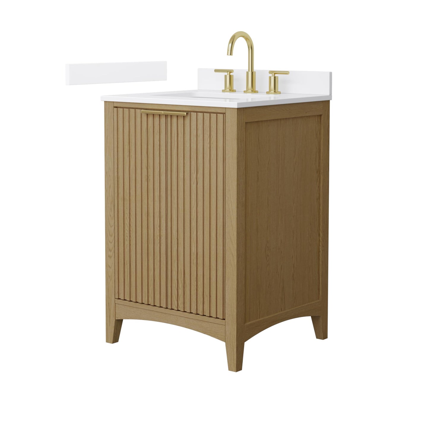 Wyndham Collection Palmilla 24" Single Bathroom Vanity in Natural Oak, White Cultured Marble Countertop, Undermount Square Sink (3-Hole), Brushed Gold Trim