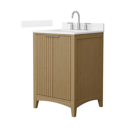 Wyndham Collection Palmilla 24" Single Bathroom Vanity in Natural Oak, White Cultured Marble Countertop, Undermount Square Sink (3-Hole), Brushed Nickel Trim