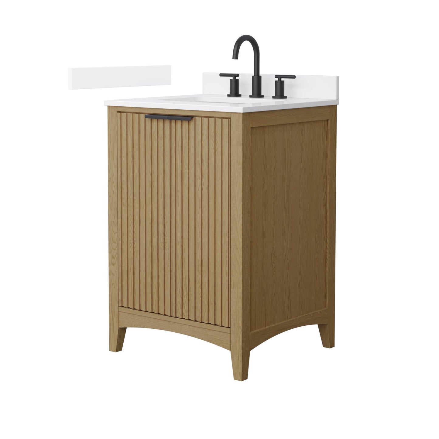 Wyndham Collection Palmilla 24" Single Bathroom Vanity in Natural Oak, White Cultured Marble Countertop, Undermount Square Sink (3-Hole), Matte Black Trim
