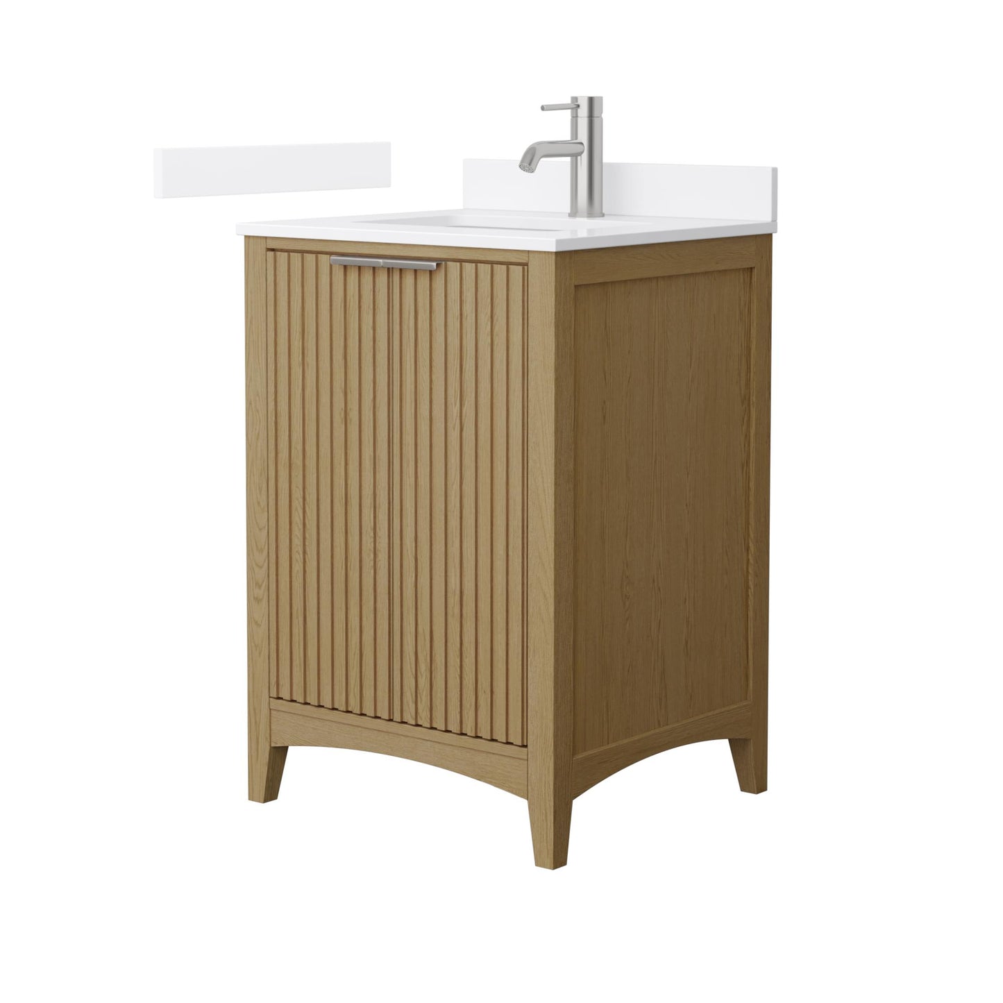 Wyndham Collection Palmilla 24" Single Bathroom Vanity in Natural Oak, White Quartz Countertop, Undermount Square Sink (1-Hole), Brushed Nickel Trim