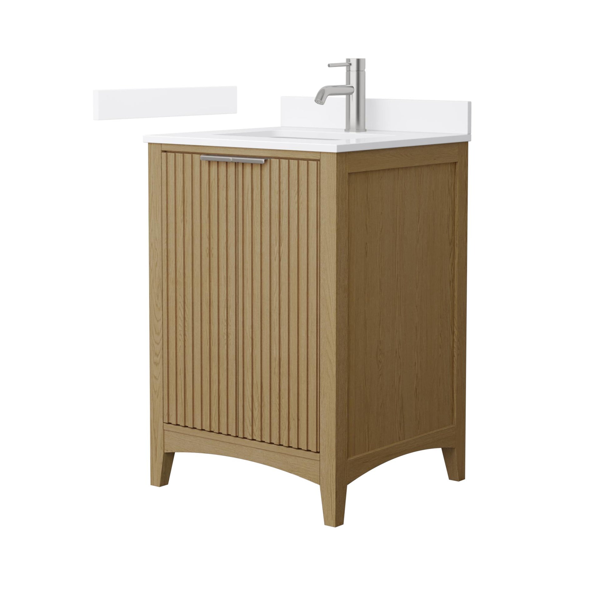 Wyndham Collection Palmilla 24" Single Bathroom Vanity in Natural Oak, White Quartz Countertop, Undermount Square Sink (1-Hole), Brushed Nickel Trim