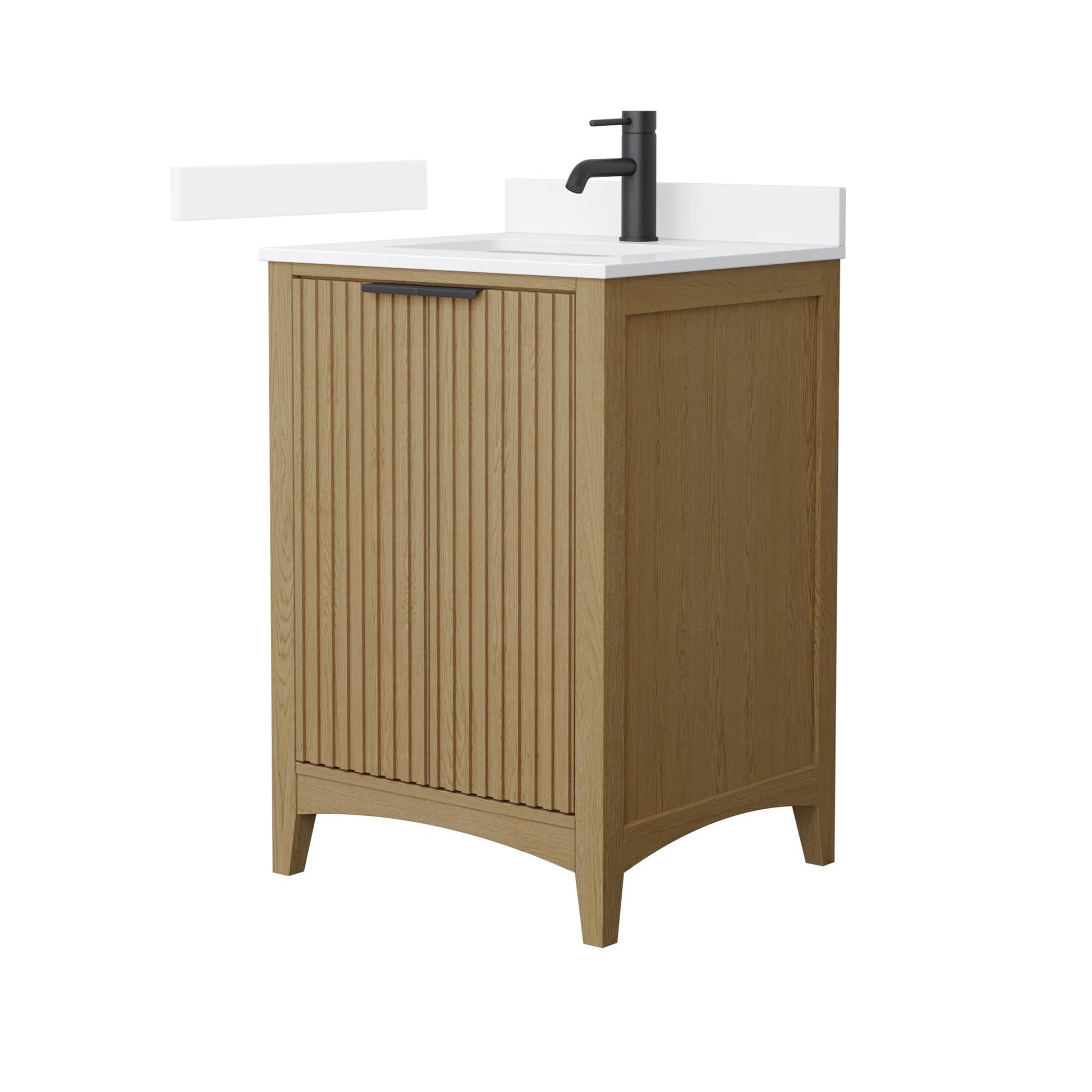 Wyndham Collection Palmilla 24" Single Bathroom Vanity in Natural Oak, White Quartz Countertop, Undermount Square Sink (1-Hole), Matte Black Trim