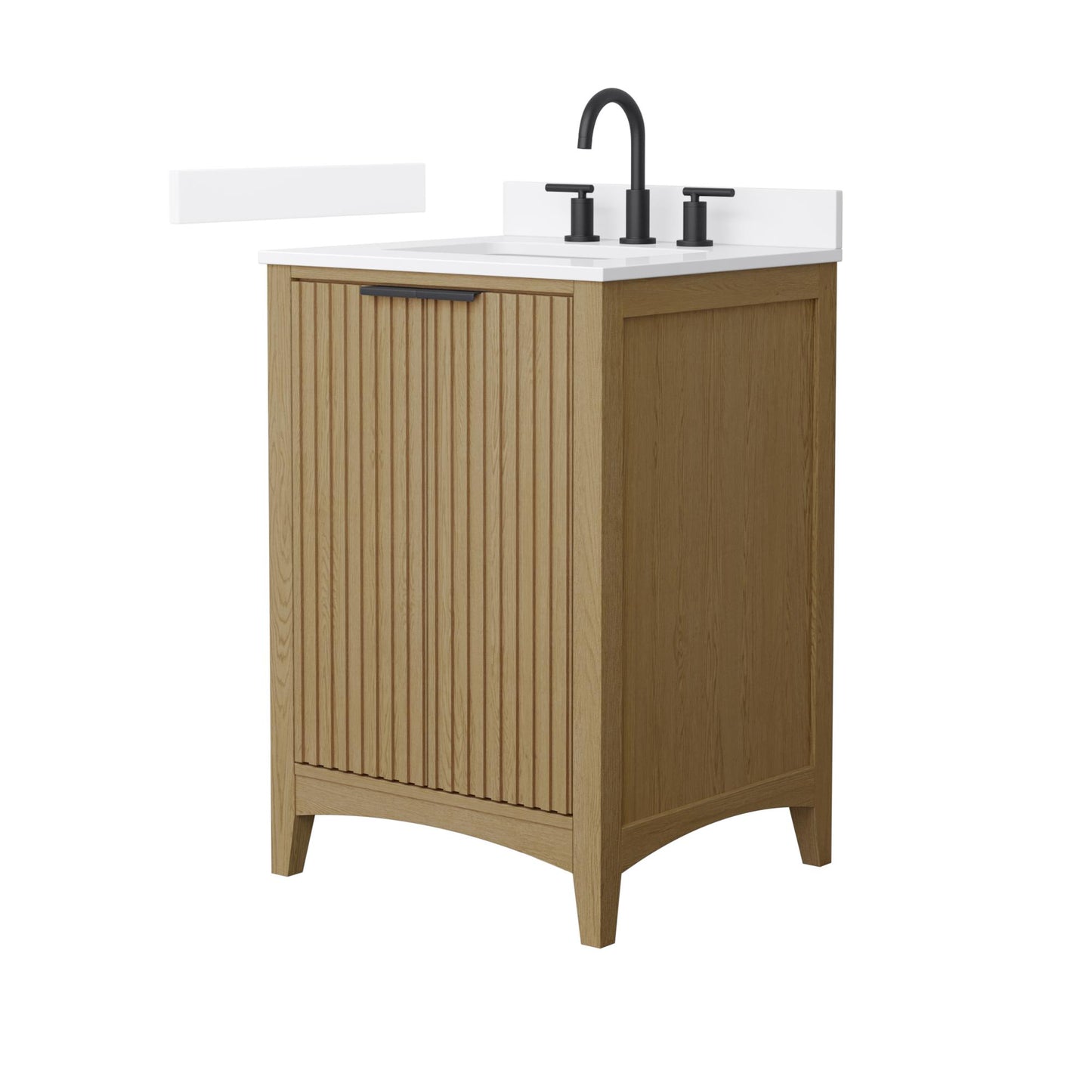 Wyndham Collection Palmilla 24" Single Bathroom Vanity in Natural Oak, White Quartz Countertop, Undermount Square Sink (3-Hole), Matte Black Trim