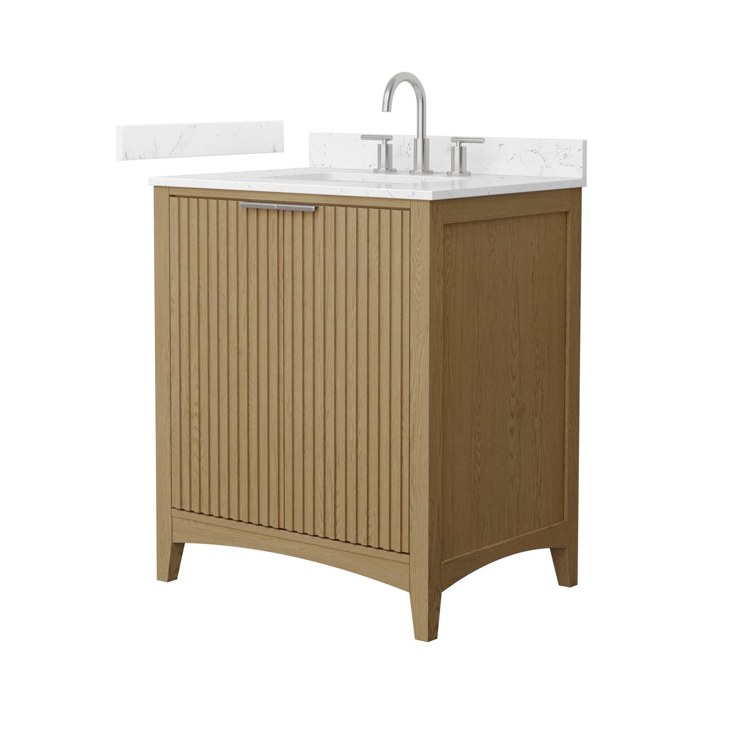 Wyndham Collection Palmilla 30" Single Bathroom Vanity in Natural Oak, Carrara Cultured Marble Countertop, Undermount Square Sink (3-Hole), Brushed Nickel Trim