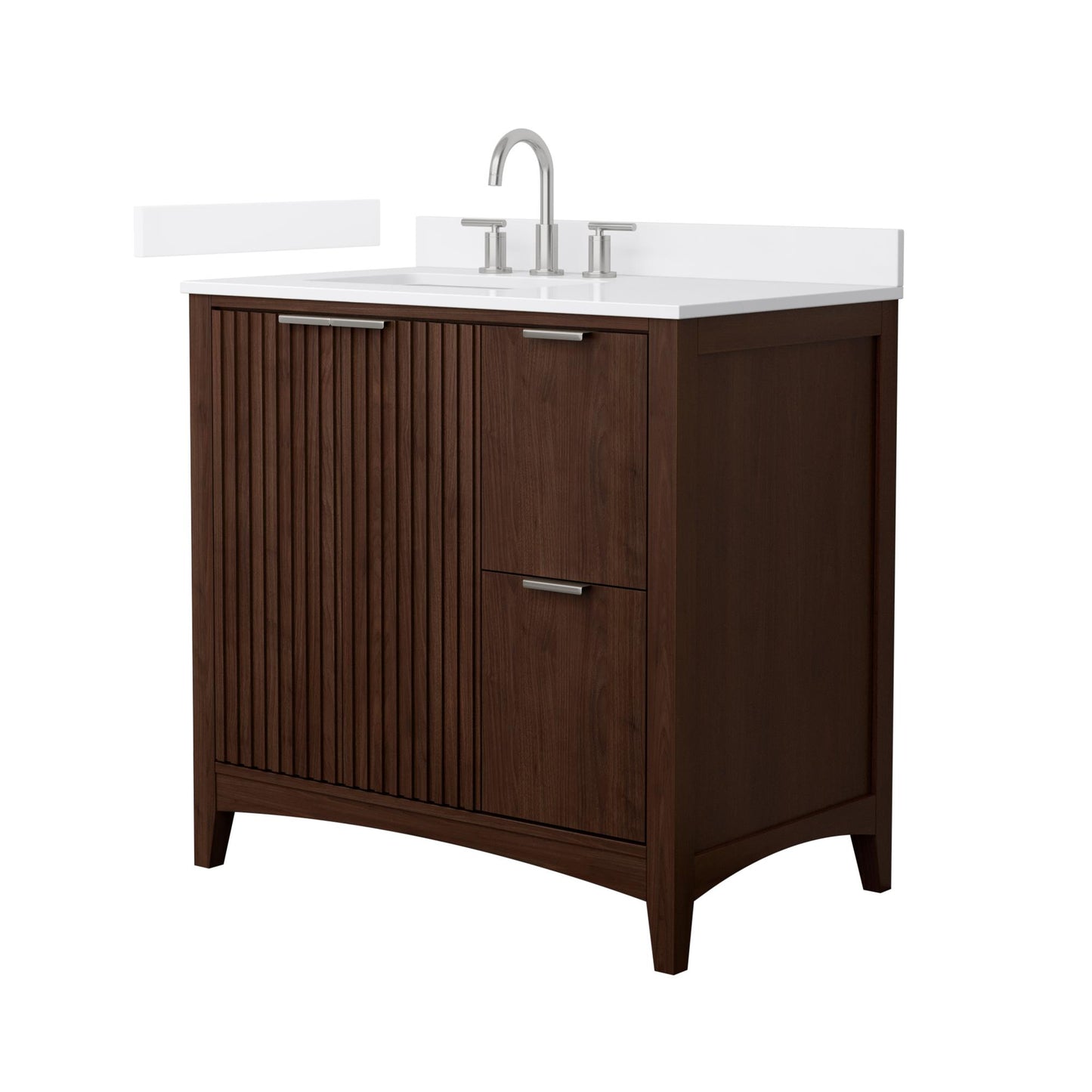 Wyndham Collection Palmilla 36" Single Bathroom Vanity in Dark Walnut, White Cultured Marble Countertop, Undermount Square Sink (3-Hole), Brushed Nickel Trim
