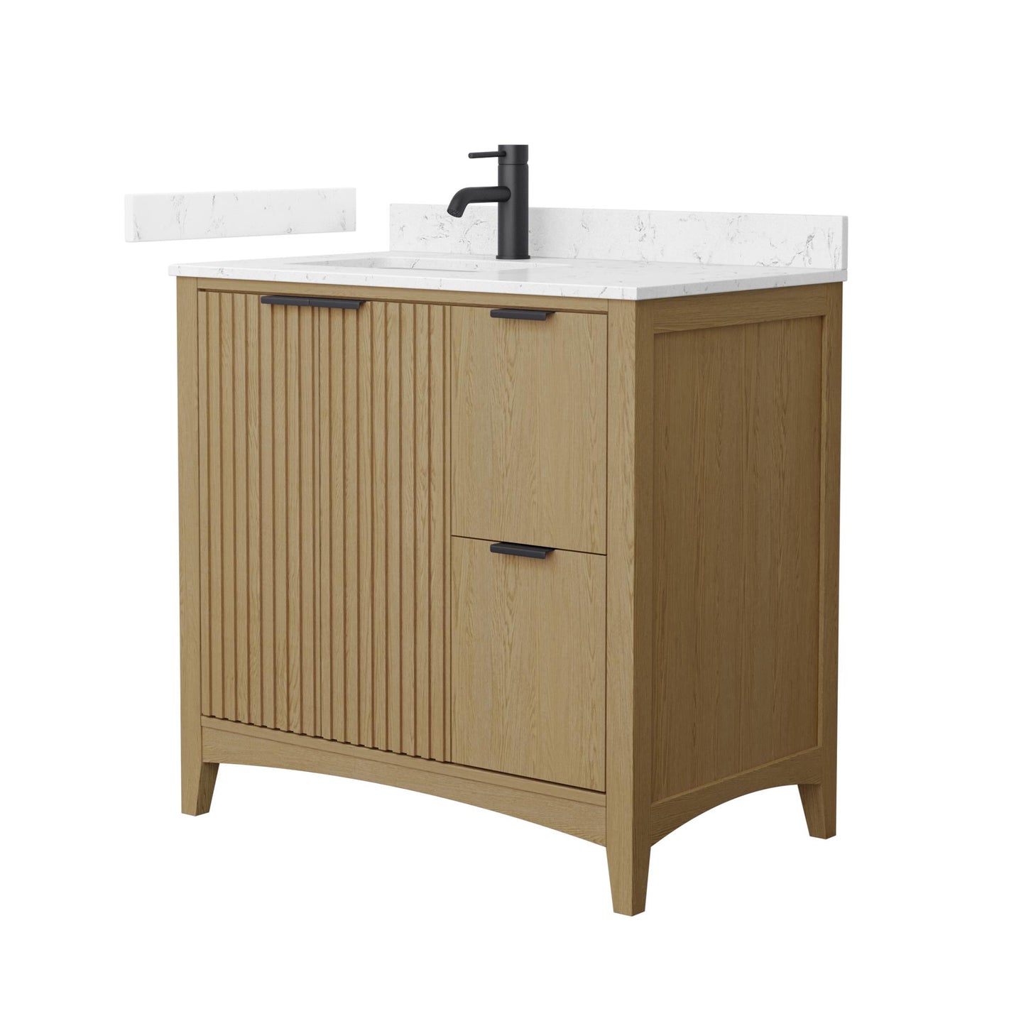 Wyndham Collection Palmilla 36" Single Bathroom Vanity in Natural Oak, Carrara Cultured Marble Countertop, Undermount Square Sink (1-Hole), Matte Black Trim
