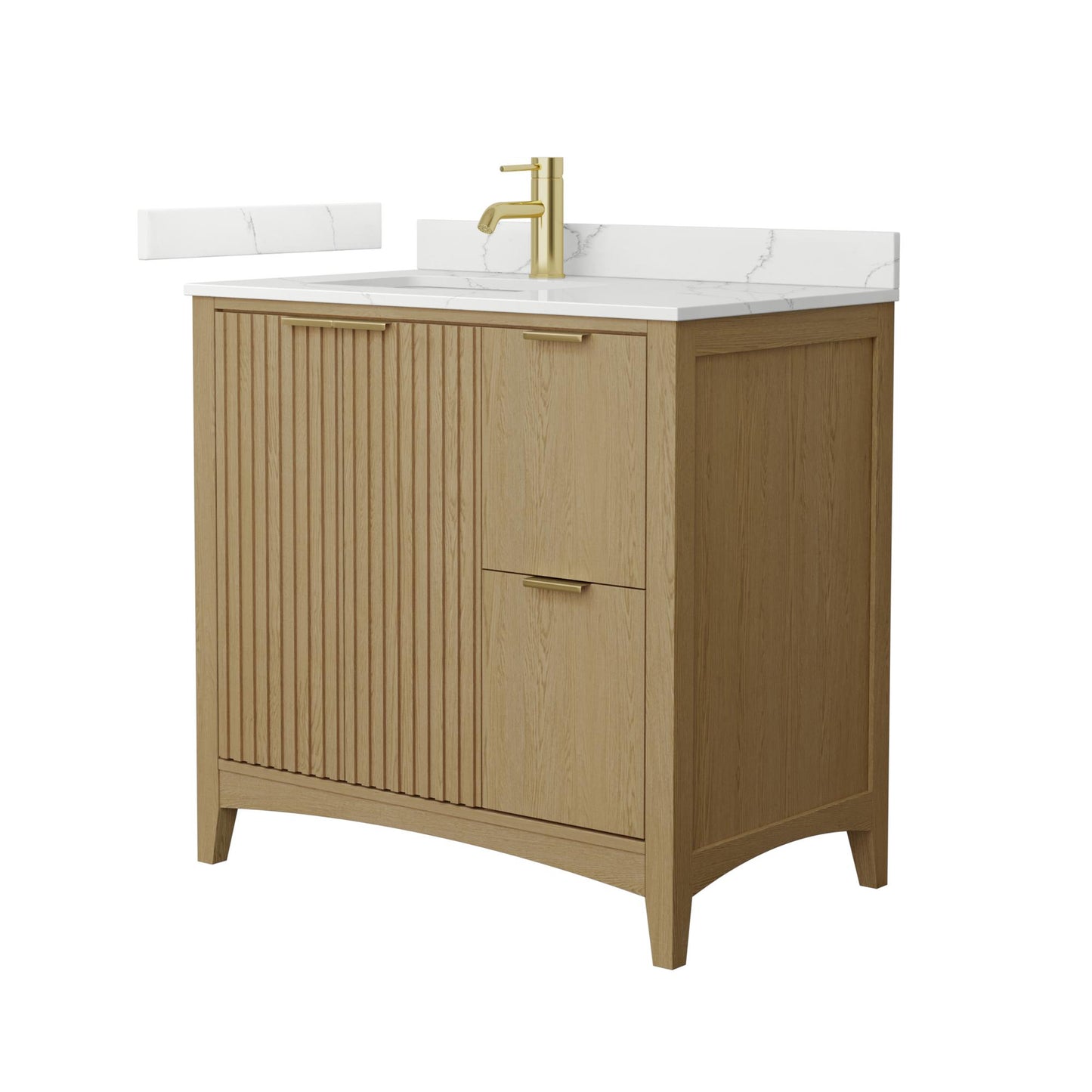 Wyndham Collection Palmilla 36" Single Bathroom Vanity in Natural Oak, Giotto Quartz Countertop, Undermount Square Sink (1-Hole), Brushed Gold Trim