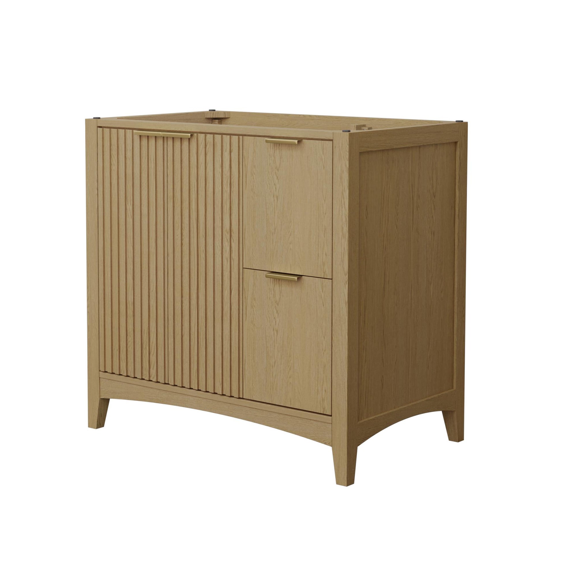 Wyndham Collection Palmilla 36" Single Bathroom Vanity in Natural Oak, No Countertop, No Sink, Brushed Gold Trim