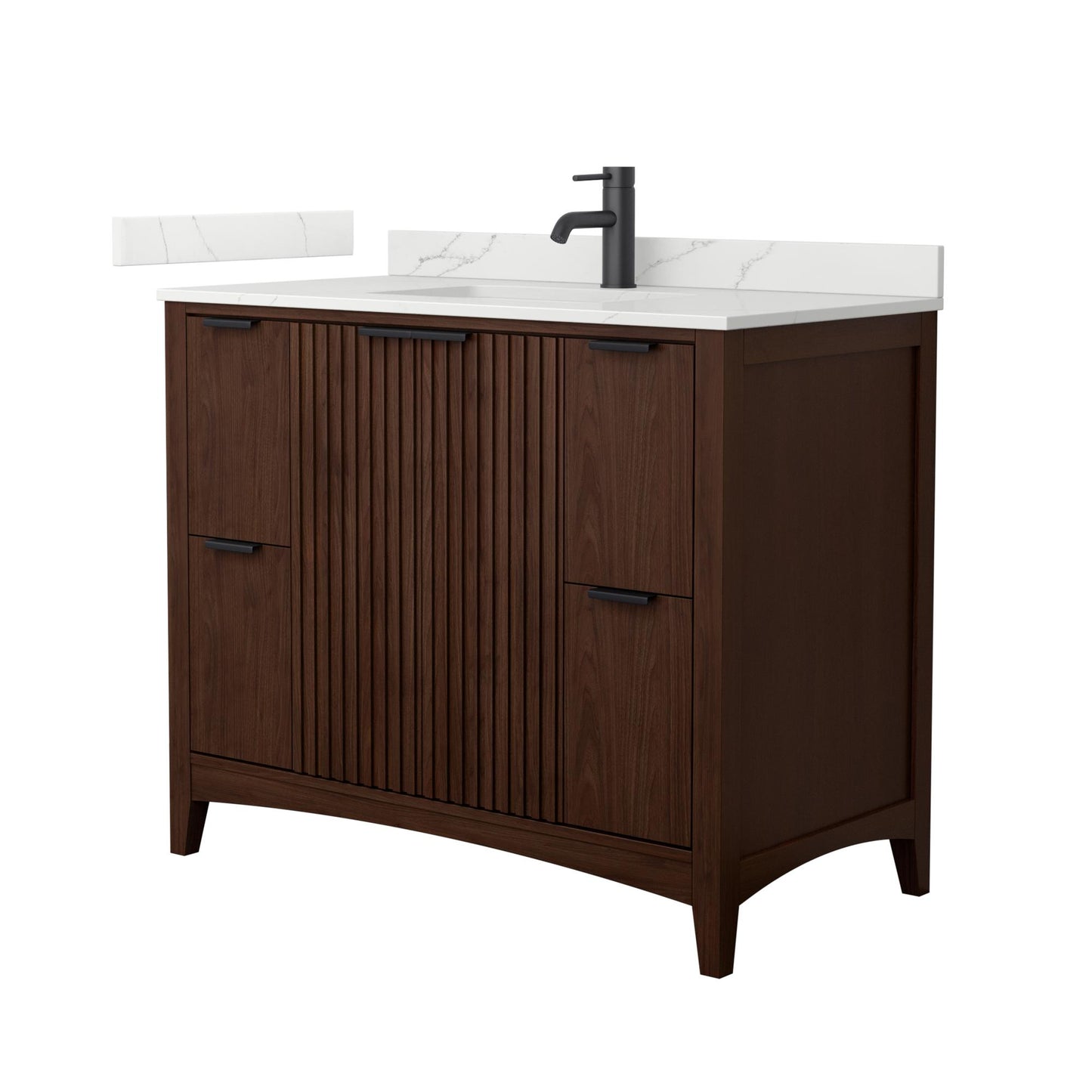 Wyndham Collection Palmilla 42" Single Bathroom Vanity in Dark Walnut, Giotto Quartz Countertop, Undermount Square Sink (1-Hole), Matte Black Trim