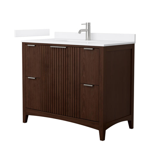 Wyndham Collection Palmilla 42" Single Bathroom Vanity in Dark Walnut, White Cultured Marble Countertop, Undermount Square Sink (1-Hole), Brushed Nickel Trim
