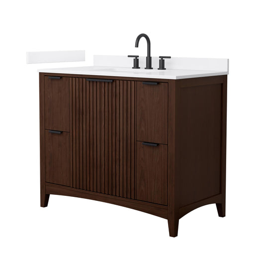 Wyndham Collection Palmilla 42" Single Bathroom Vanity in Dark Walnut, White Cultured Marble Countertop, Undermount Square Sink (3-Hole), Matte Black Trim