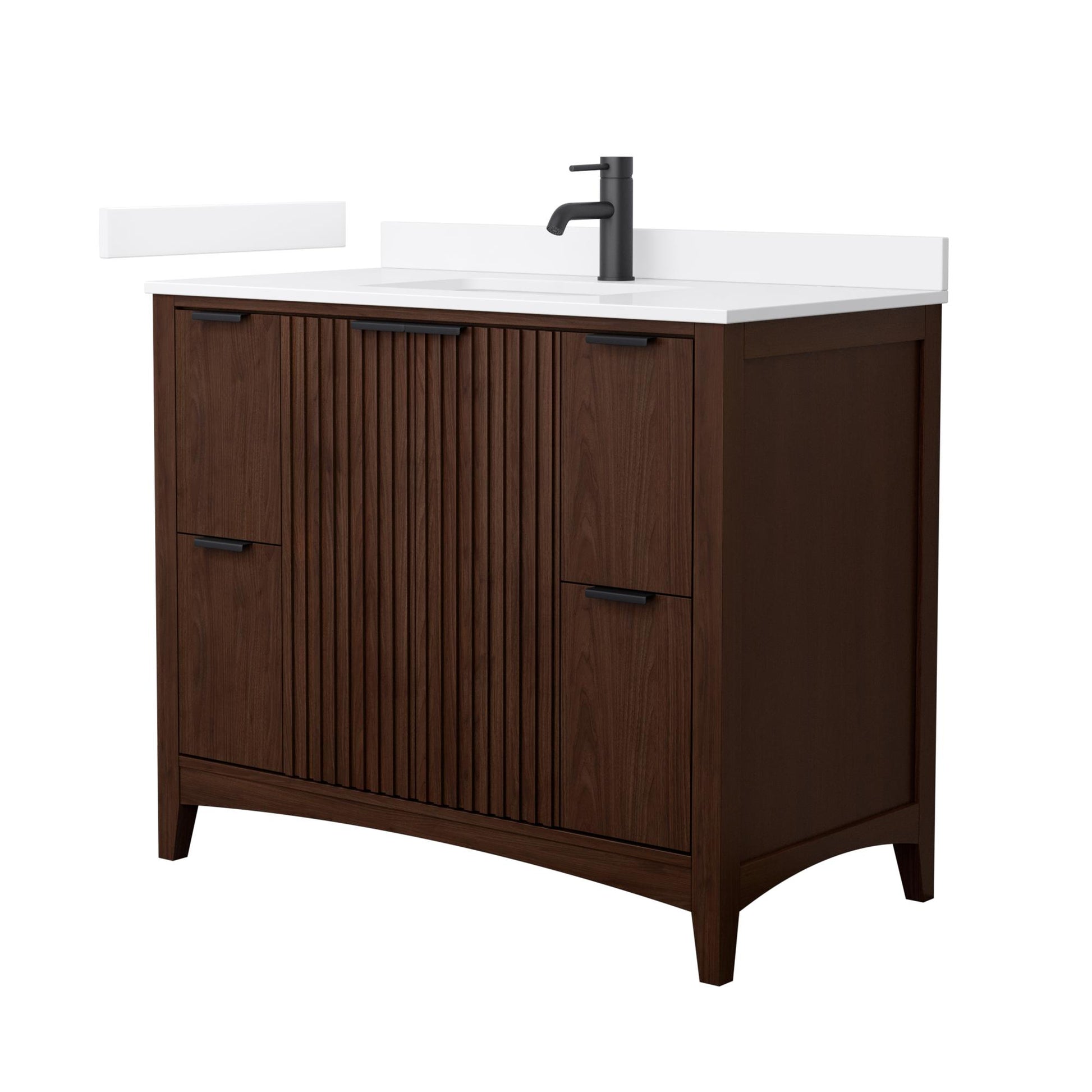 Wyndham Collection Palmilla 42" Single Bathroom Vanity in Dark Walnut, White Quartz Countertop, Undermount Square Sink (1-Hole), Matte Black Trim