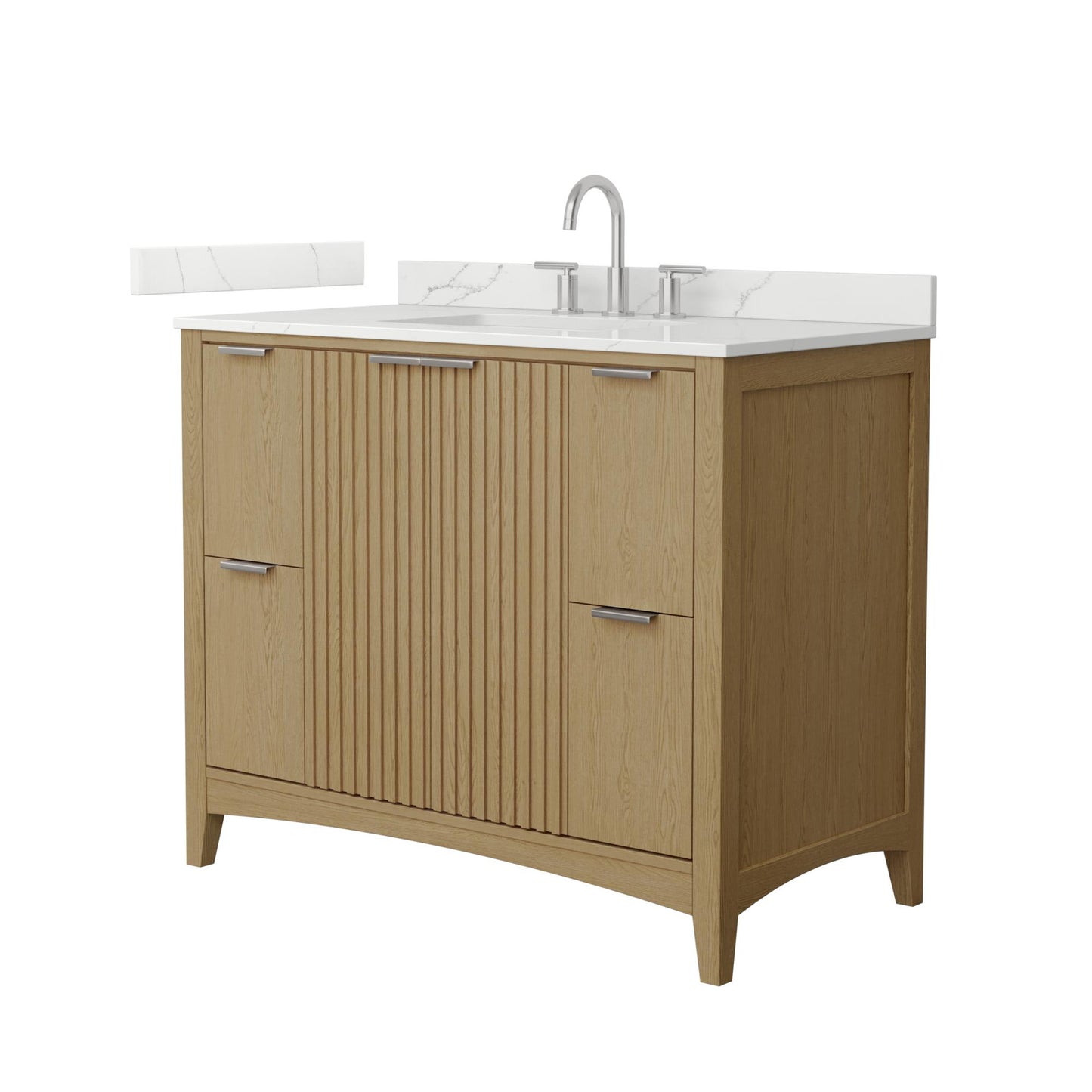 Wyndham Collection Palmilla 42" Single Bathroom Vanity in Natural Oak, Giotto Quartz Countertop, Undermount Square Sink (3-Hole), Brushed Nickel Trim